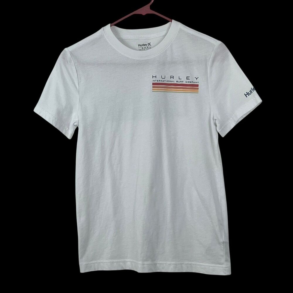 Hurley Kids T Shirt Size M 10-12 Yrs White Palm Tree Sunset Graphic Tee